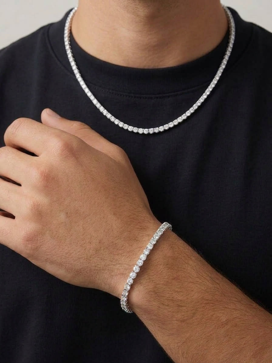 Bracelet + Chain Tennis Acier Inoxydable - Garantie
